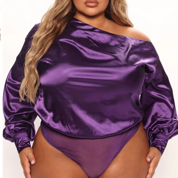 Fashion Nova High Status Satin Bodysuit - Purple - size 1XL - Picture 3 of 16